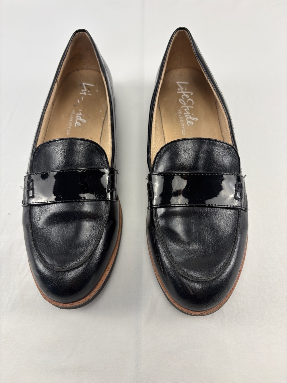 LifeStride Zee Loafer Black Faux Leather Patent Strap Comfort Flat Shoes Sz 7.5